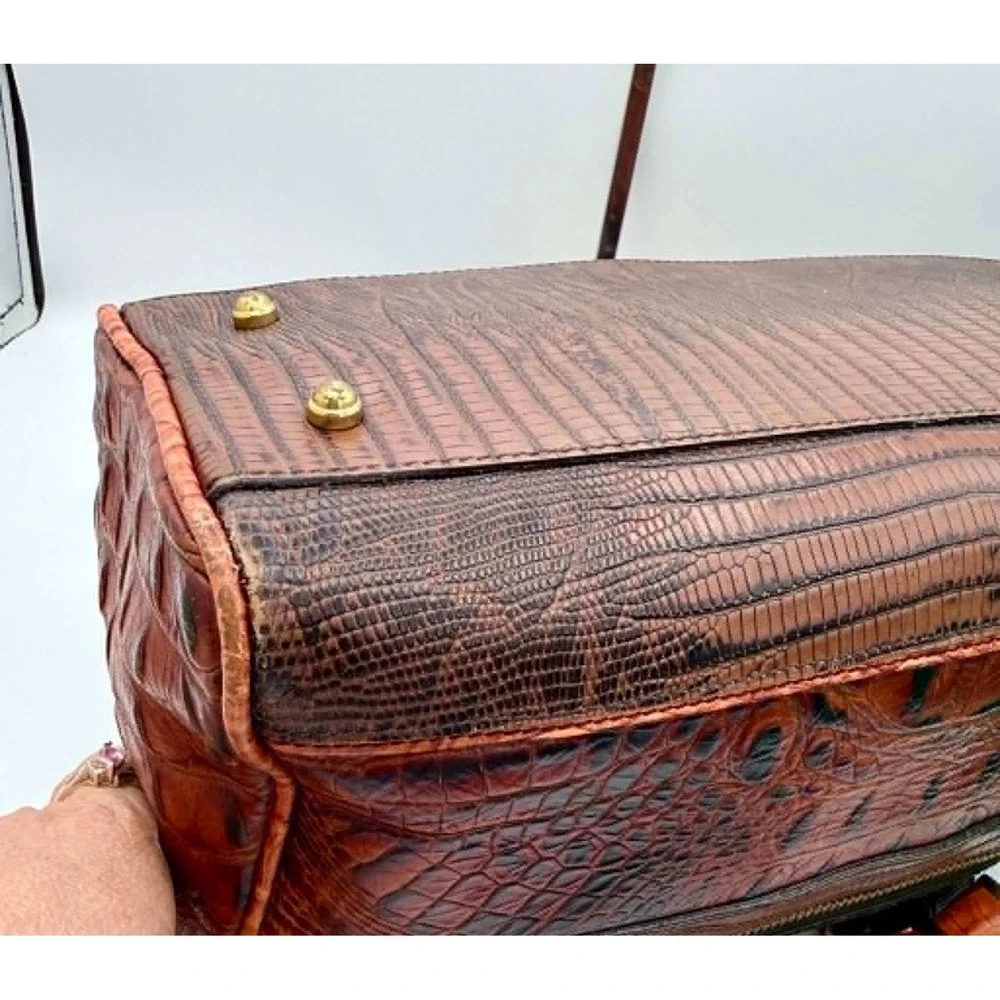 Brahmin Anna Satchel Embossed Leather Satchel Crossbody Bag Tassel Gold Hardware